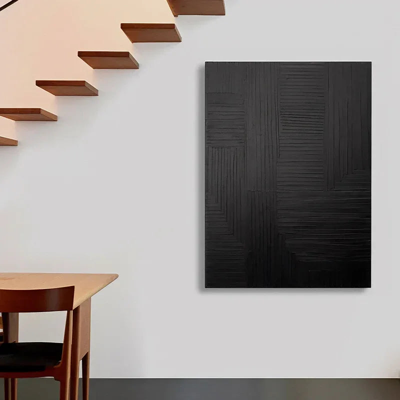 Linear Elegance - Hand Drawn Minimalist Pure Black Texture Abstract Wall Art