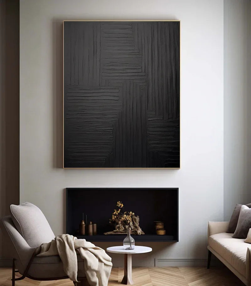 Linear Elegance - Hand Drawn Minimalist Pure Black Texture Abstract Wall Art