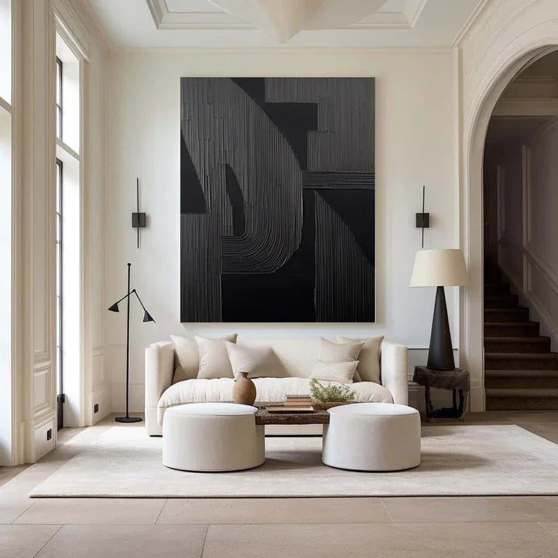 Silent Rhythm - Home Decoration Black Minimalist Geometric Texture Vertical Wall Art