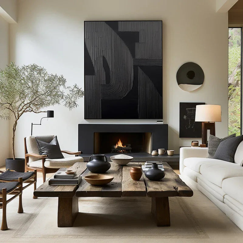 Silent Rhythm - Home Decoration Black Minimalist Geometric Texture Vertical Wall Art
