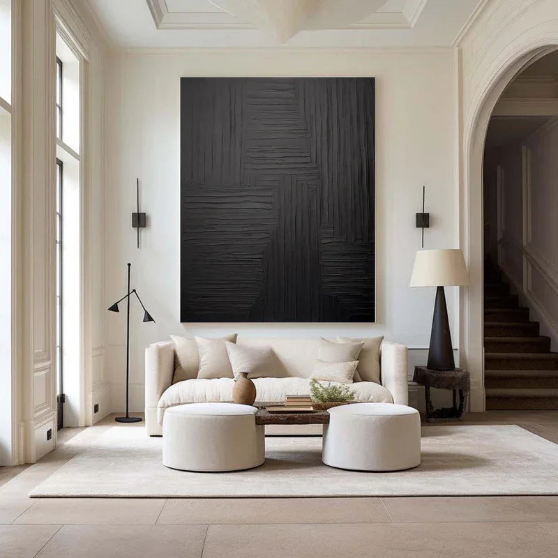 Linear Elegance - Hand Drawn Minimalist Pure Black Texture Abstract Wall Art