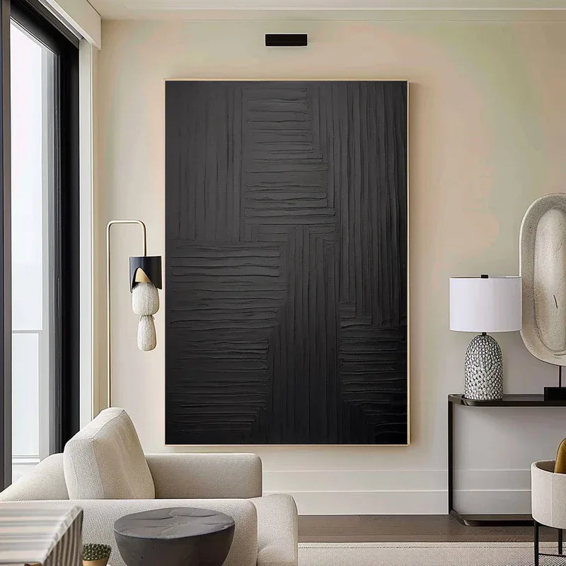 Linear Elegance - Hand Drawn Minimalist Pure Black Texture Abstract Wall Art