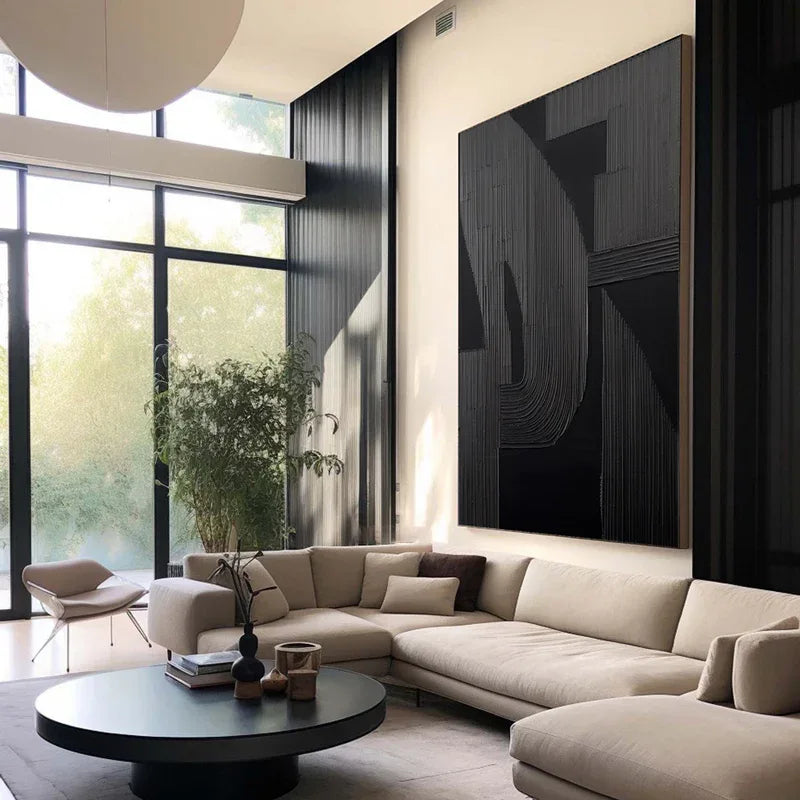 Silent Rhythm - Home Decoration Black Minimalist Geometric Texture Vertical Wall Art