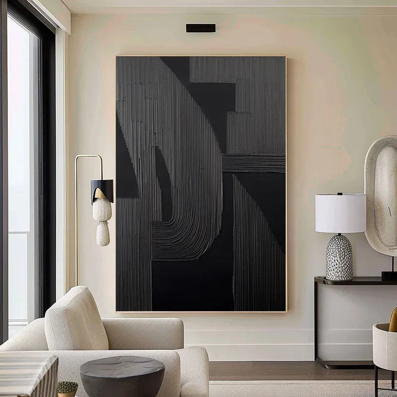 Silent Rhythm - Home Decoration Black Minimalist Geometric Texture Vertical Wall Art