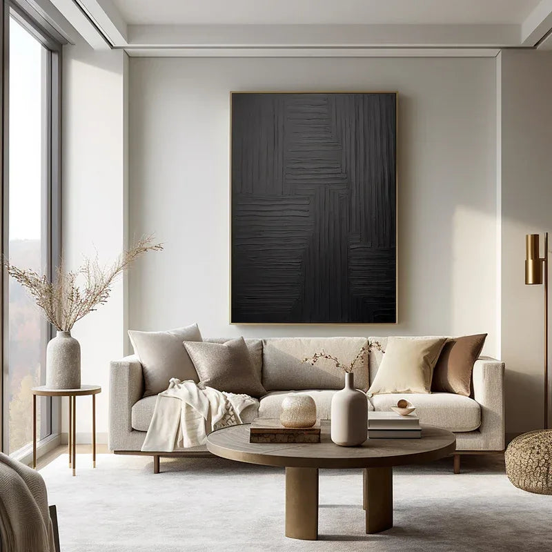 Linear Elegance - Hand Drawn Minimalist Pure Black Texture Abstract Wall Art