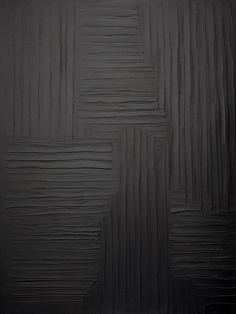 Linear Elegance - Hand Drawn Minimalist Pure Black Texture Abstract Wall Art