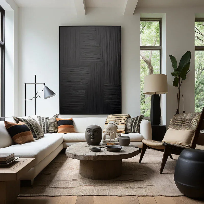 Linear Elegance - Hand Drawn Minimalist Pure Black Texture Abstract Wall Art