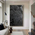 Black Textured Abstract Oil Painting - Modern Minimalist Wall Art#AB14083