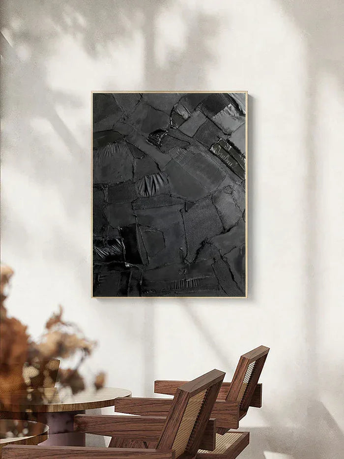 Black Textured Abstract Oil Painting - Modern Minimalist Wall Art#AB14083
