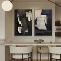 Geometric Dark Light Diptych-Monochrome Geometric Harmony Abstract Painting Set of 2
