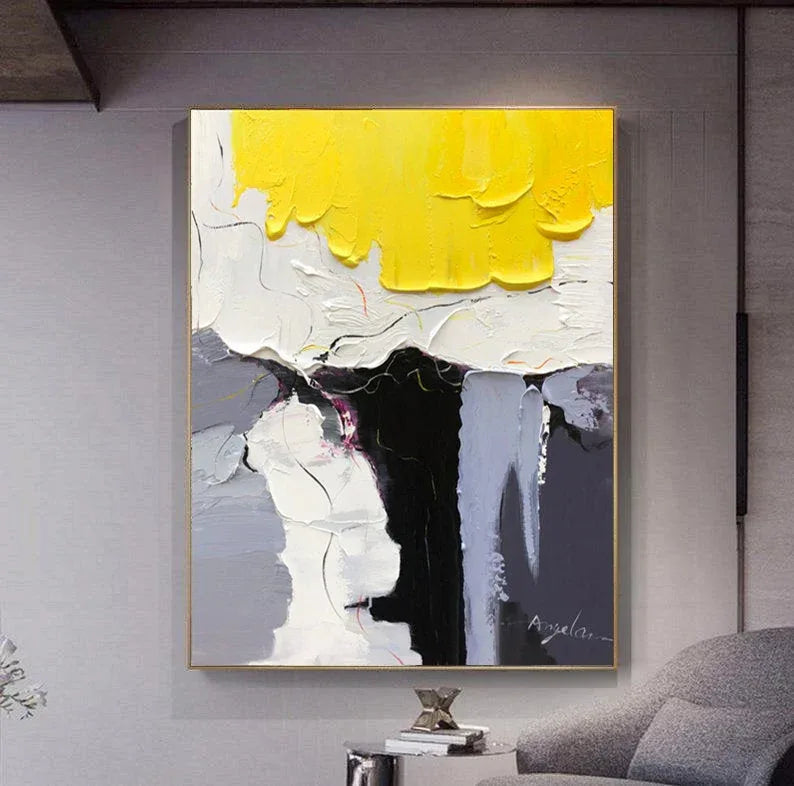 Golden Cascade Abstract Art-Modern Abstract Color Collision Texture Wall Art