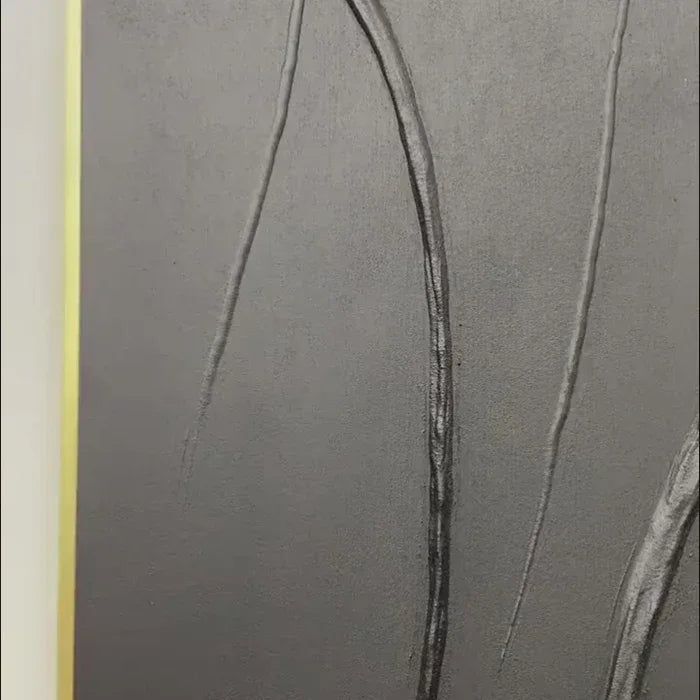 Black 3D Texture Painting-Vertical Geometric Flow Abstract Wall Art