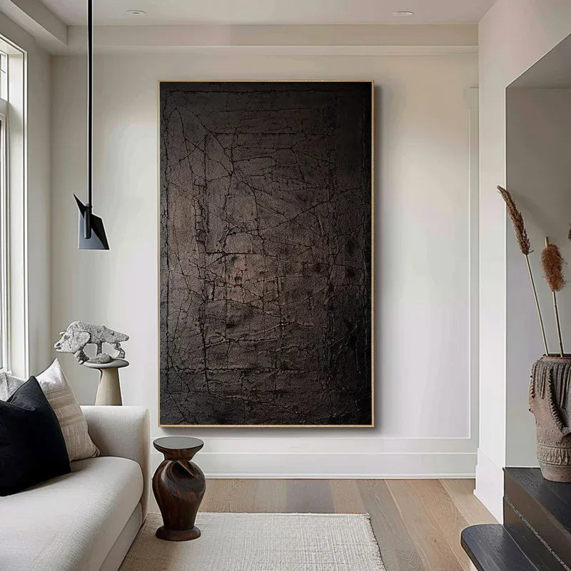 Echoes of Shadow - Modern Abstract Cracked Texture Wabi-Sabi Style Wall Art