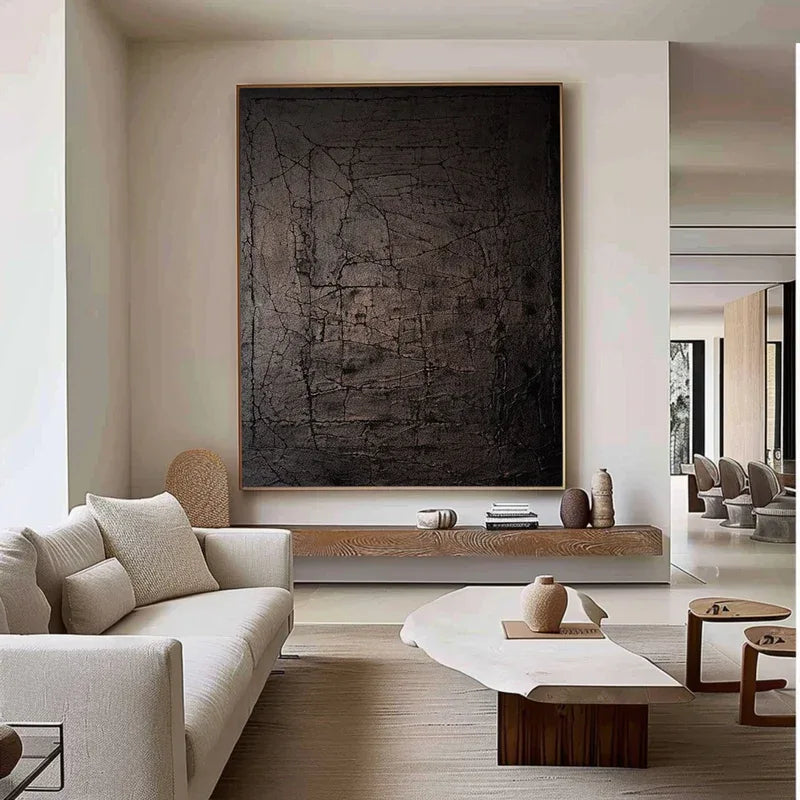 Echoes of Shadow - Modern Abstract Cracked Texture Wabi-Sabi Style Wall Art