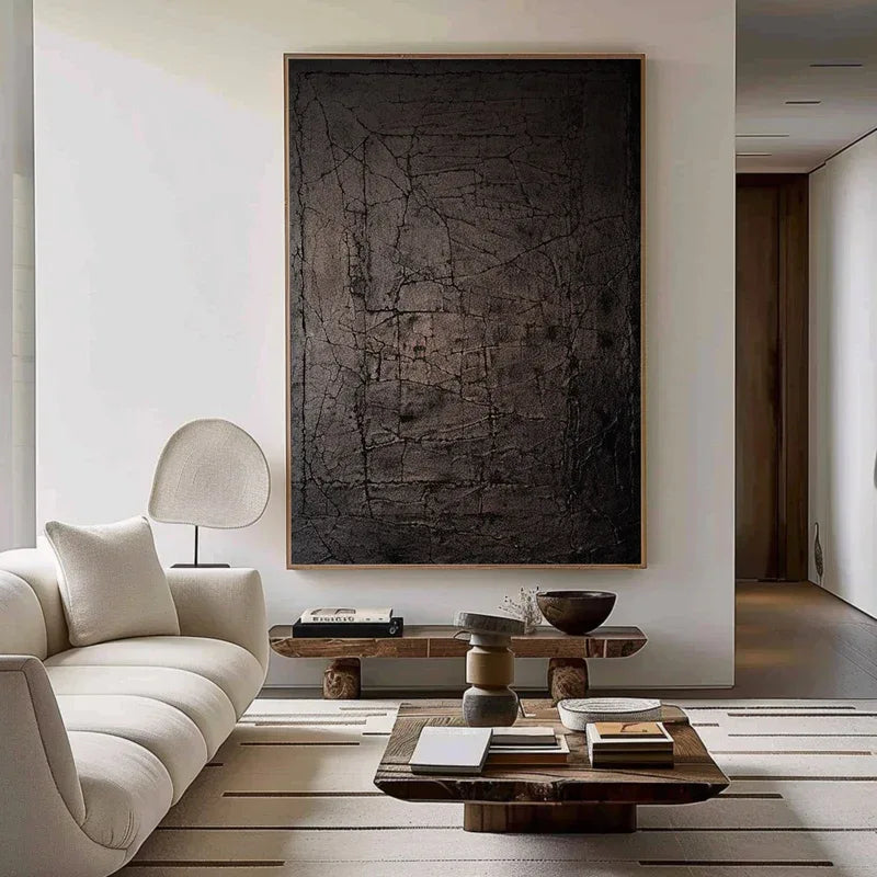 Echoes of Shadow - Modern Abstract Cracked Texture Wabi-Sabi Style Wall Art