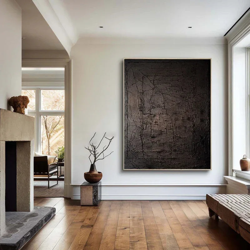 Echoes of Shadow - Modern Abstract Cracked Texture Wabi-Sabi Style Wall Art