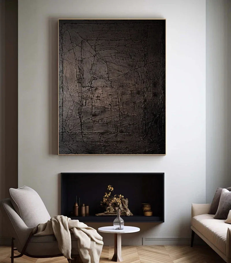 Echoes of Shadow - Modern Abstract Cracked Texture Wabi-Sabi Style Wall Art