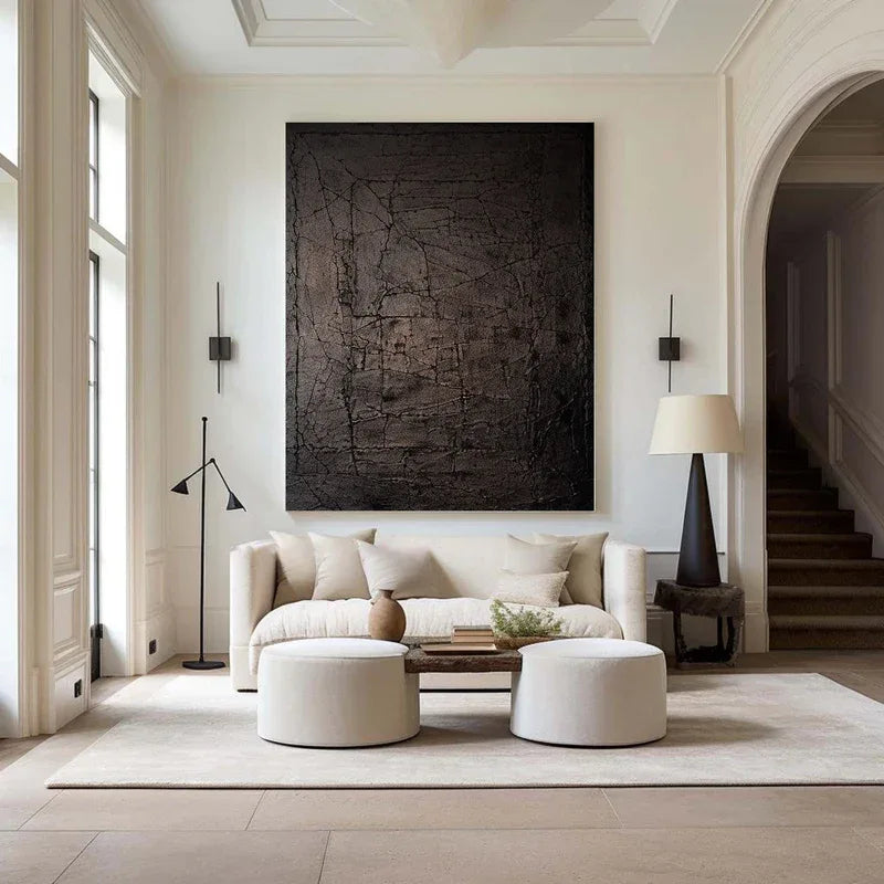 Echoes of Shadow - Modern Abstract Cracked Texture Wabi-Sabi Style Wall Art
