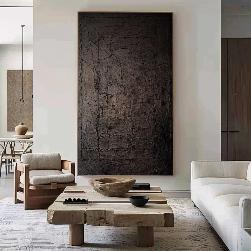 Echoes of Shadow - Modern Abstract Cracked Texture Wabi-Sabi Style Wall Art