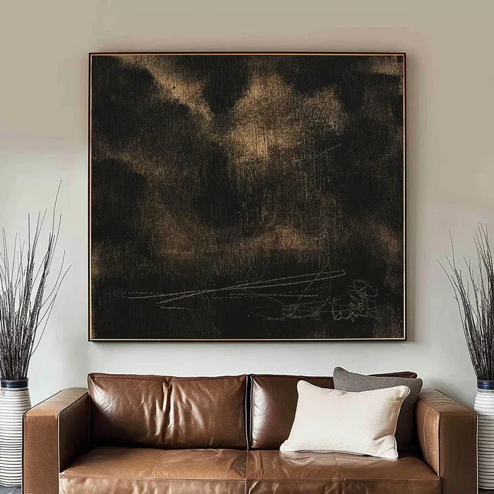Black and Gold Textured Abstract Oil Painting - Modern Minimalist Wall Art#AB14082