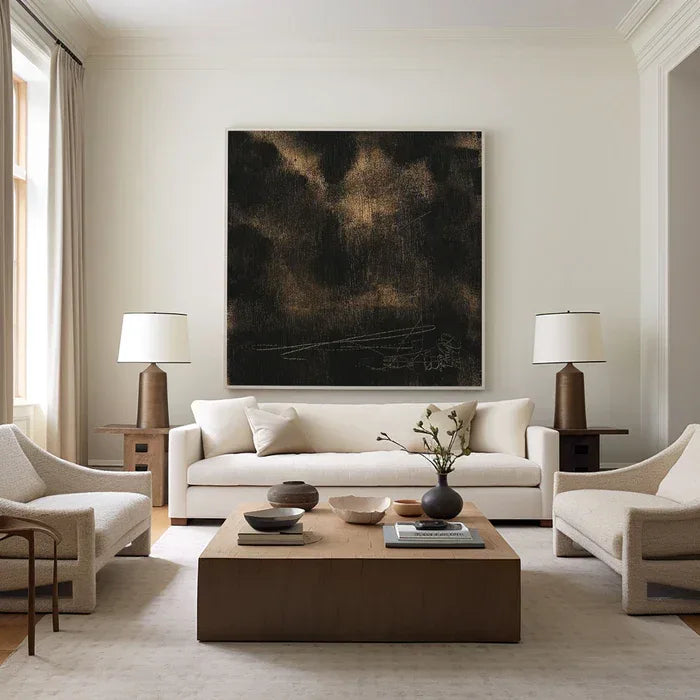 Black and Gold Textured Abstract Oil Painting - Modern Minimalist Wall Art#AB14082