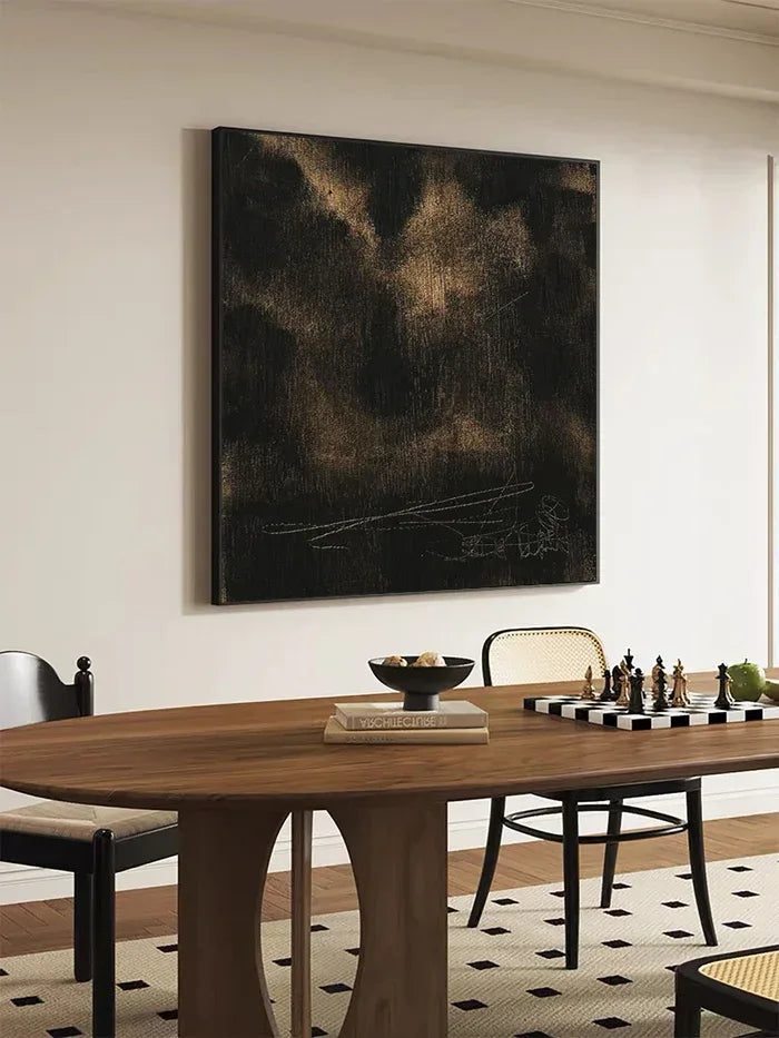 Black and Gold Textured Abstract Oil Painting - Modern Minimalist Wall Art#AB14082