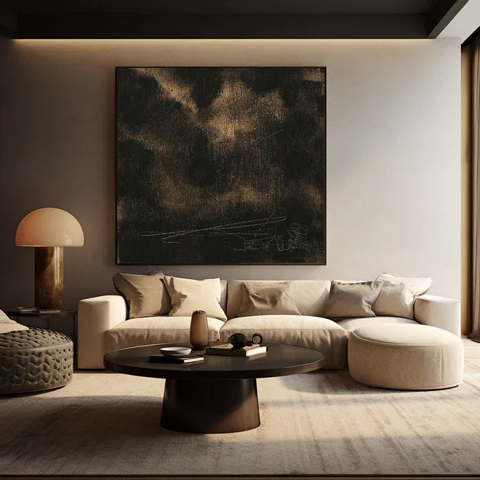 Black and Gold Textured Abstract Oil Painting - Modern Minimalist Wall Art#AB14082