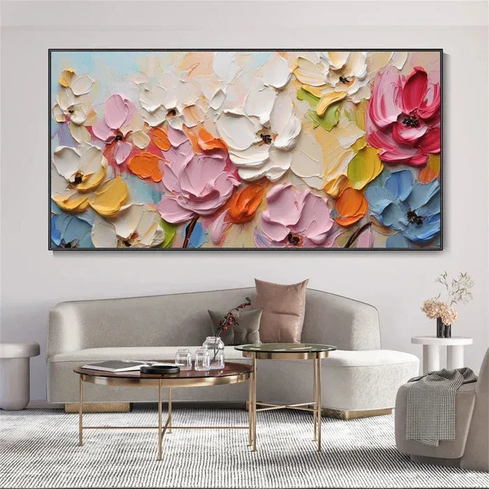 Blooming Symphony - Hand-Painted Textured Floral Oil Painting#AB14103
