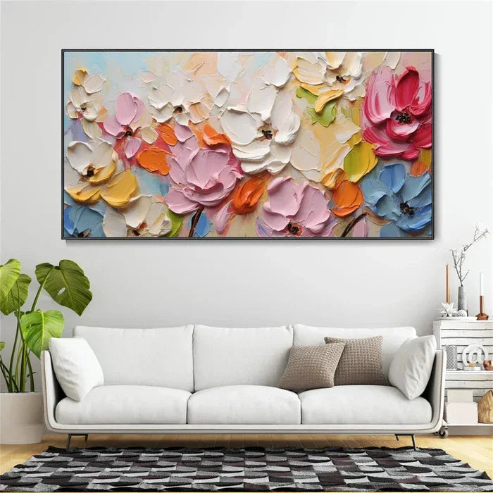 Blooming Symphony - Hand-Painted Textured Floral Oil Painting#AB14103