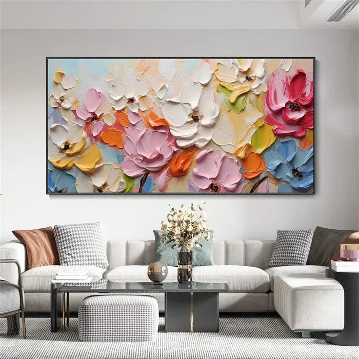 Blooming Symphony - Hand-Painted Textured Floral Oil Painting#AB14103