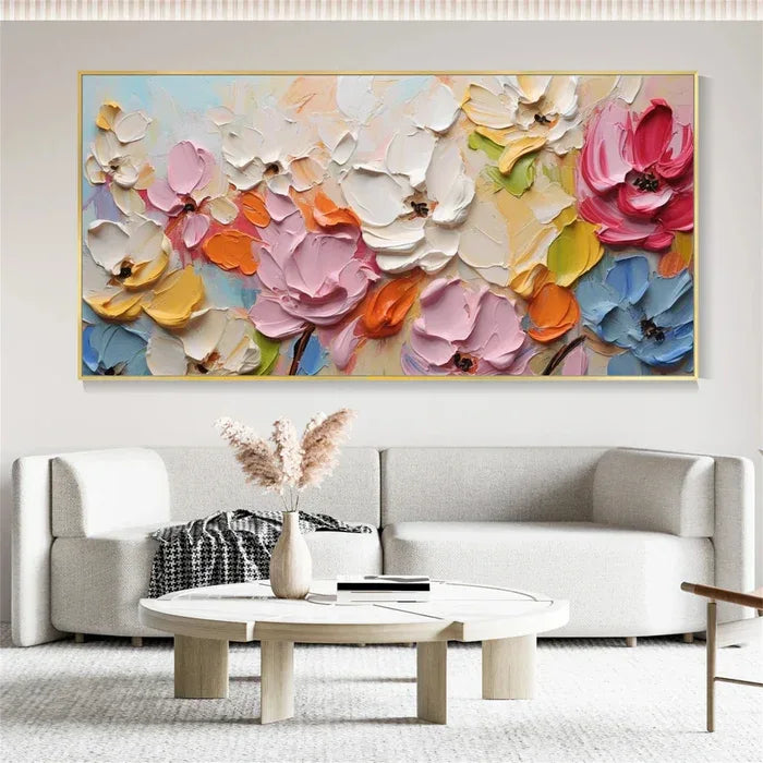Blooming Symphony - Hand-Painted Textured Floral Oil Painting#AB14103