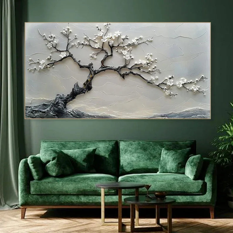Blossoms in Serenity-Modern Interior Design Texture Sculpture Plum Bone Wall Art#FL10041