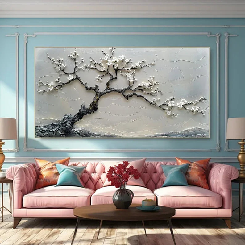 Blossoms in Serenity-Modern Interior Design Texture Sculpture Plum Bone Wall Art#FL10041