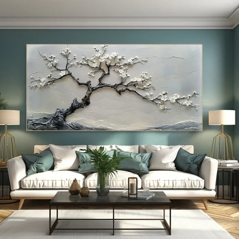 Blossoms in Serenity-Modern Interior Design Texture Sculpture Plum Bone Wall Art#FL10041
