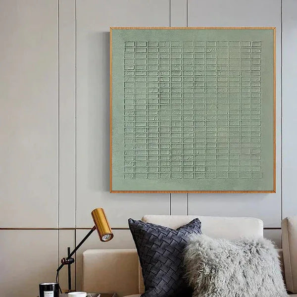 Serene Grid Rhythm-Green Geometric Texture Canvas Wall Art#WB11007