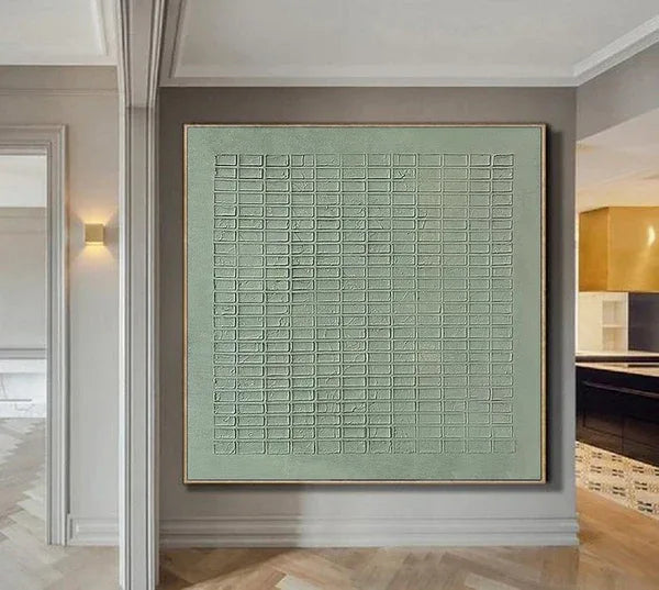Serene Grid Rhythm-Green Geometric Texture Canvas Wall Art#WB11007