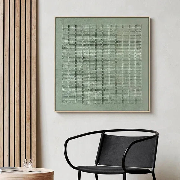 Serene Grid Rhythm-Green Geometric Texture Canvas Wall Art#WB11007