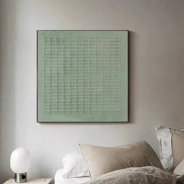 Serene Grid Rhythm-Green Geometric Texture Canvas Wall Art#WB11007