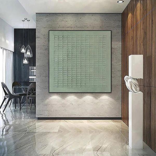 Serene Grid Rhythm-Green Geometric Texture Canvas Wall Art#WB11007