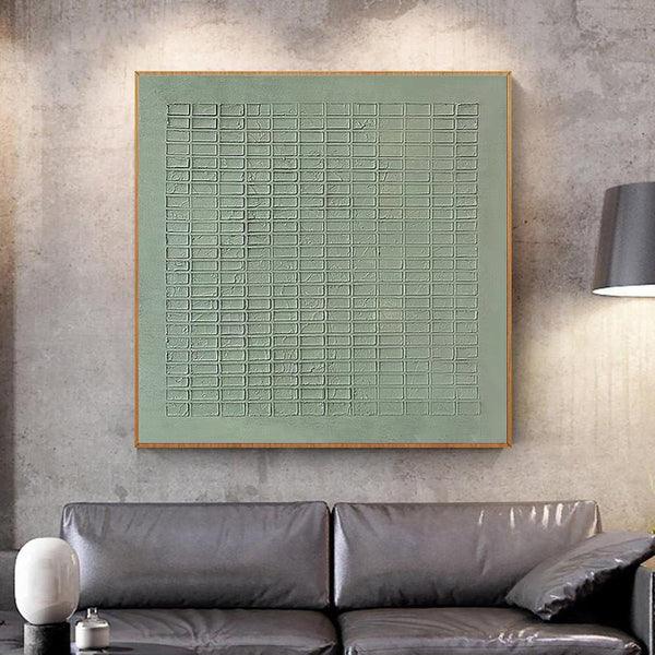 Serene Grid Rhythm-Green Geometric Texture Canvas Wall Art#WB11007
