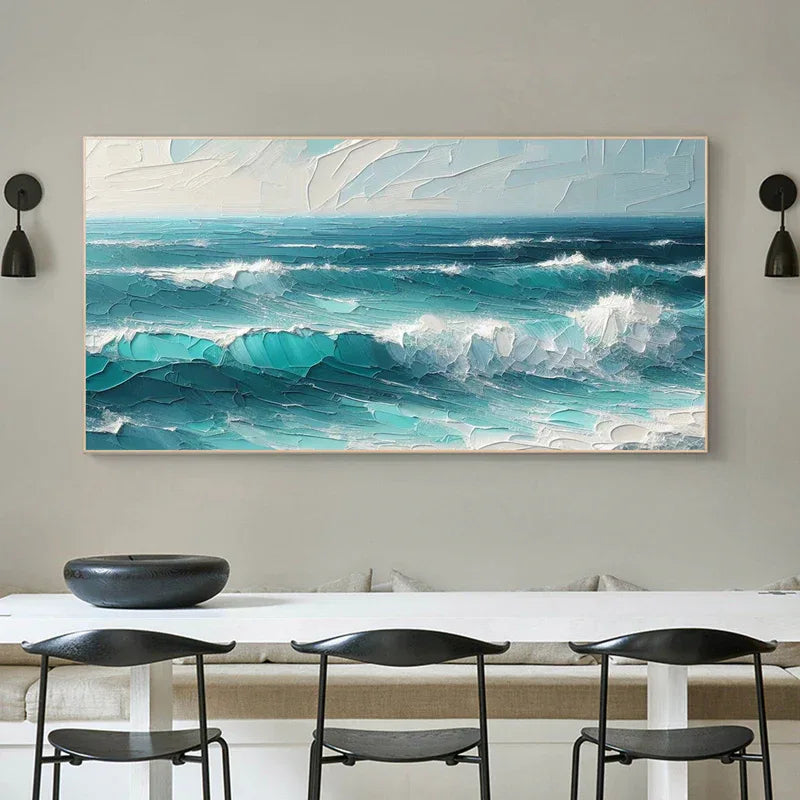 Azure Symphony -Modern minimalist three-dimensional wave texture oil painting wall art