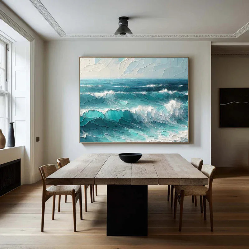 Azure Symphony -Modern minimalist three-dimensional wave texture oil painting wall art