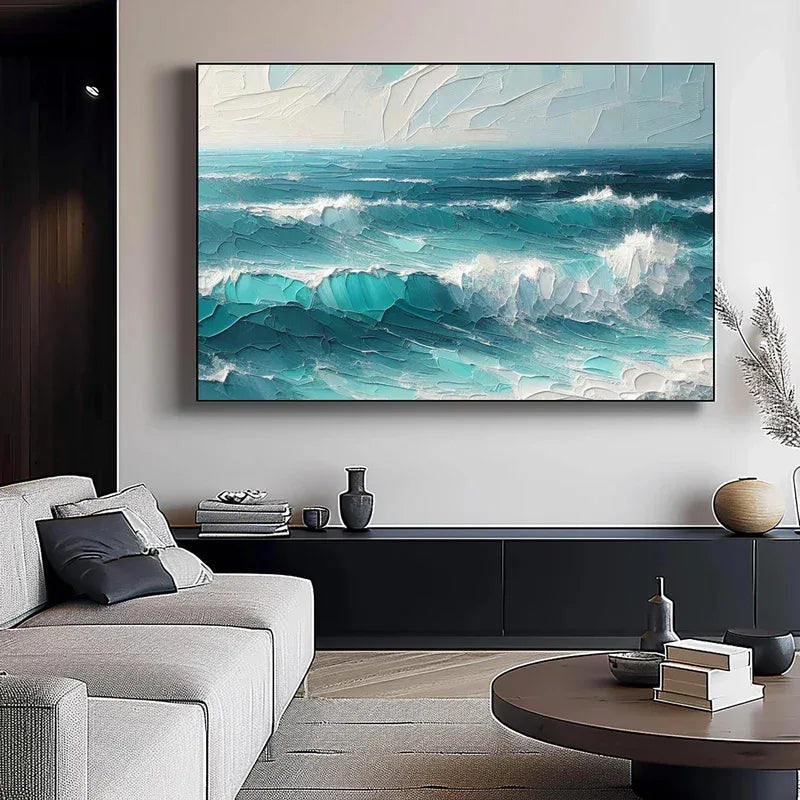 Azure Symphony -Modern minimalist three-dimensional wave texture oil painting wall art