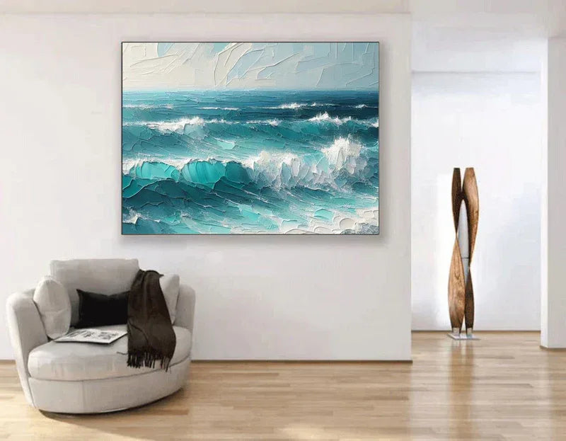 Azure Symphony -Modern minimalist three-dimensional wave texture oil painting wall art