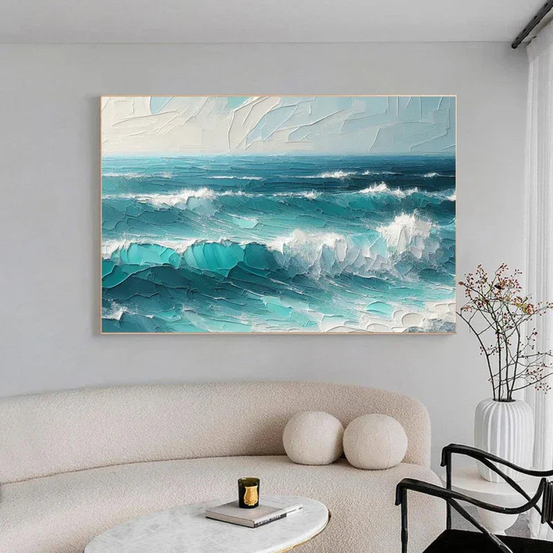 Azure Symphony -Modern minimalist three-dimensional wave texture oil painting wall art