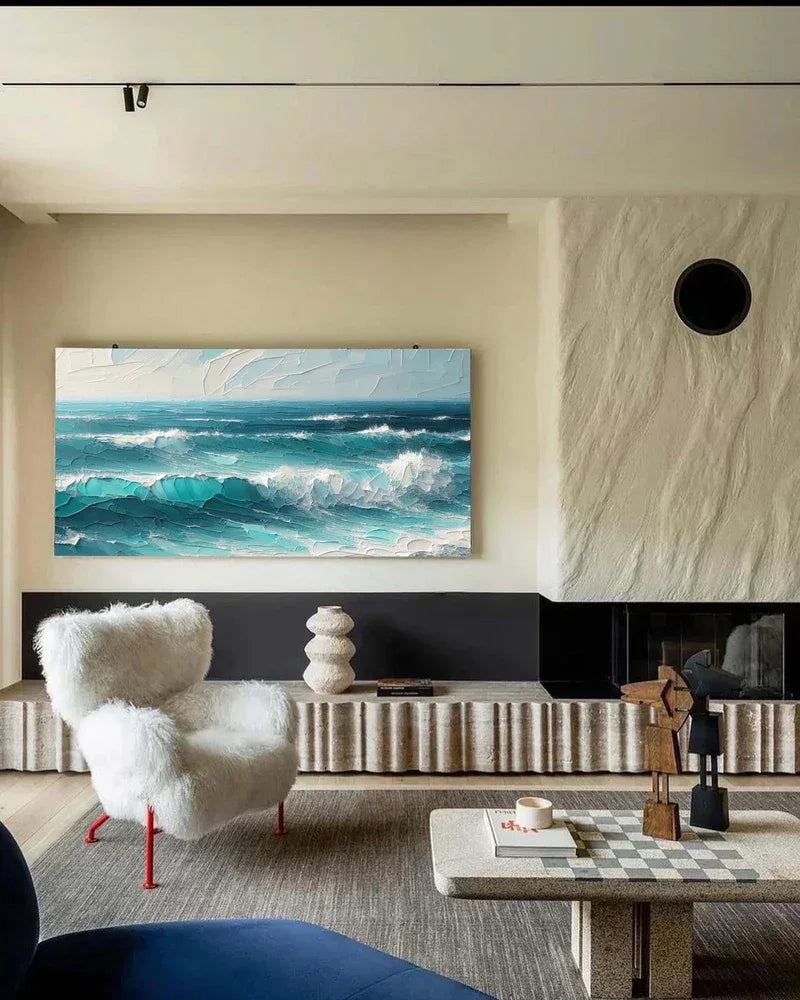 Azure Symphony -Modern minimalist three-dimensional wave texture oil painting wall art