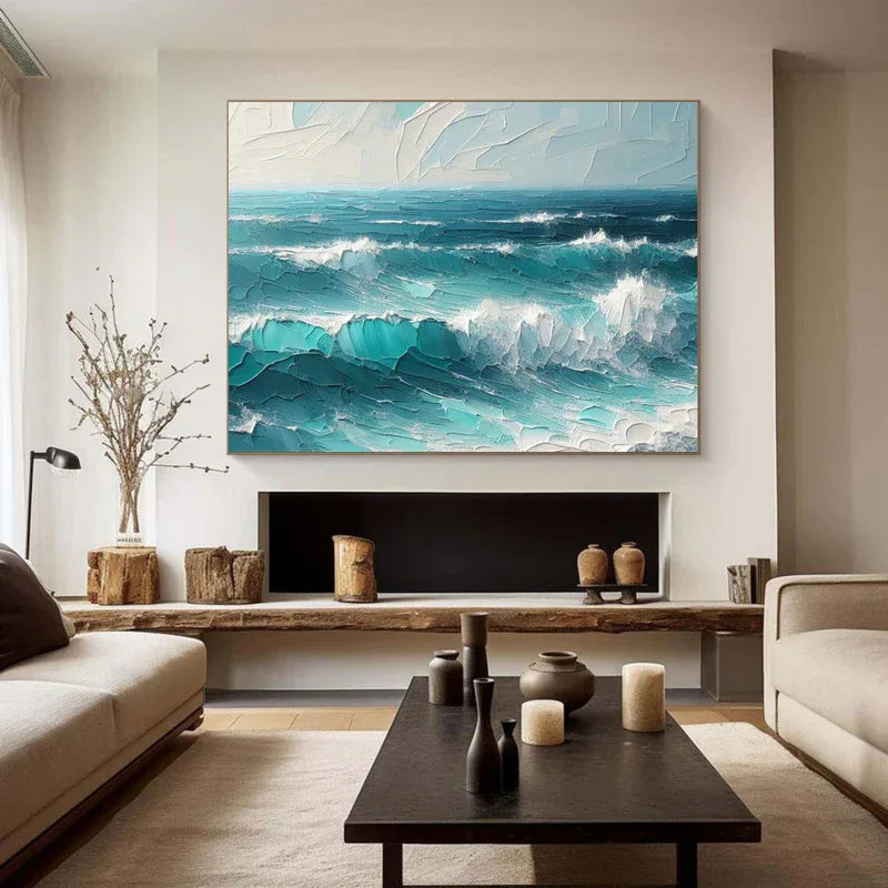 Azure Symphony -Modern minimalist three-dimensional wave texture oil painting wall art
