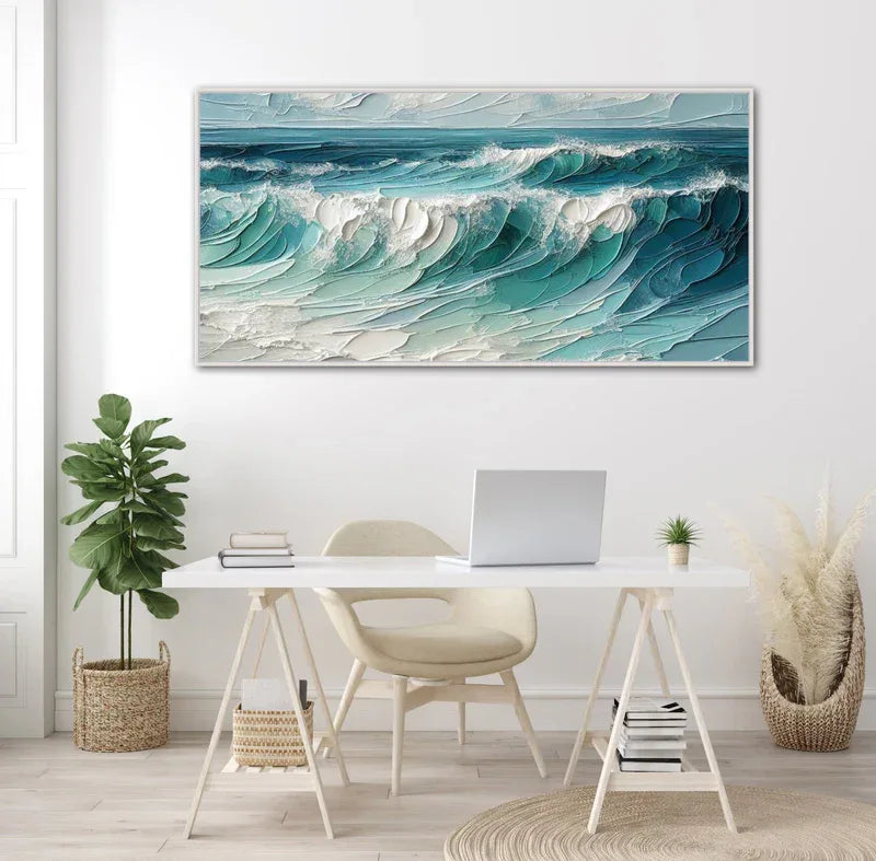 Azure Symphony -Modern minimalist three-dimensional wave texture oil painting wall art