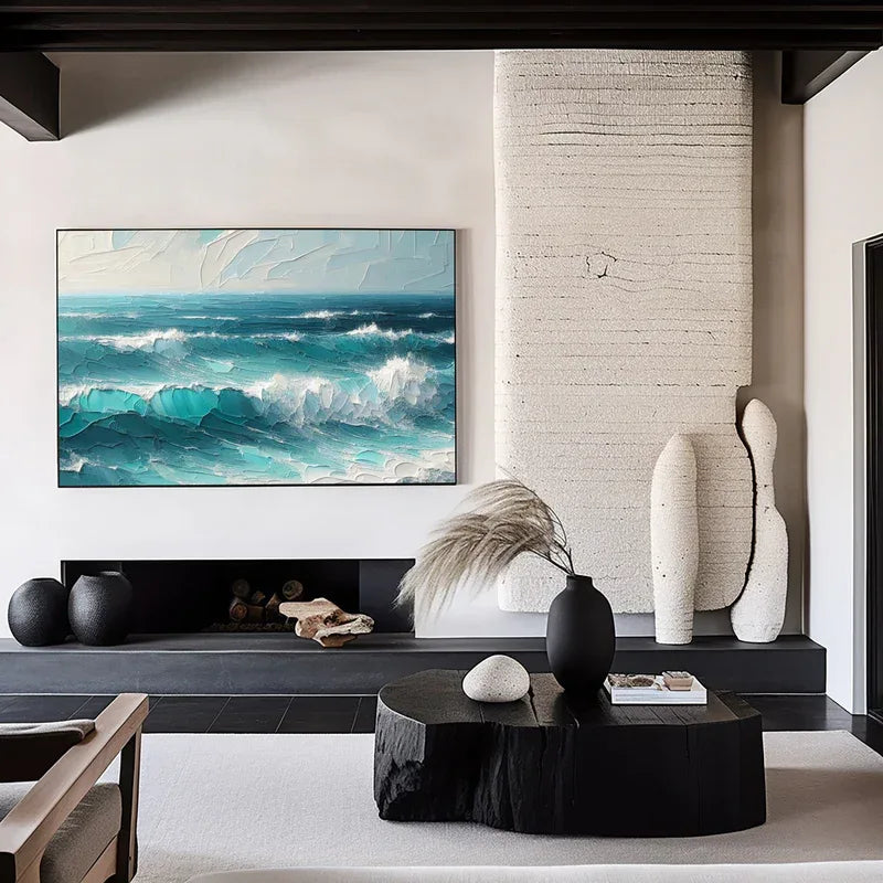 Azure Symphony -Modern minimalist three-dimensional wave texture oil painting wall art