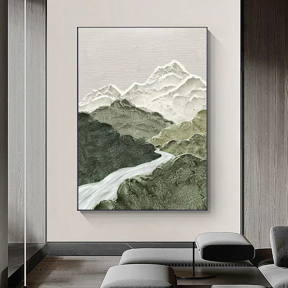 Misty Peaks-Modern Three-Dimensional Relief Texture Landscape Oil Painting Wall Art
